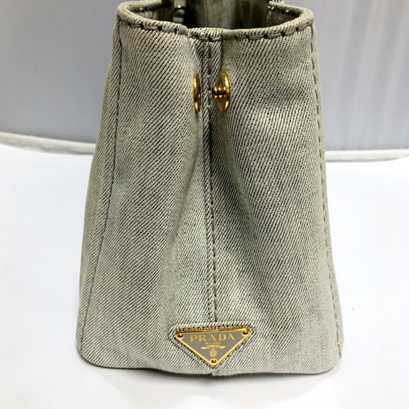 PRADA Prada Mini Canapa 2WAY Handbag Denim White Tote Bag Logo Triangle Plate... - Picture 3 of 10